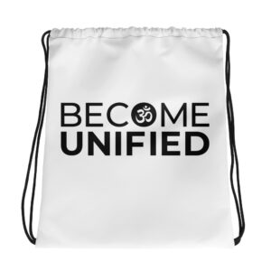 Become Unified | All Over Print Drawstring Bag White Mockup